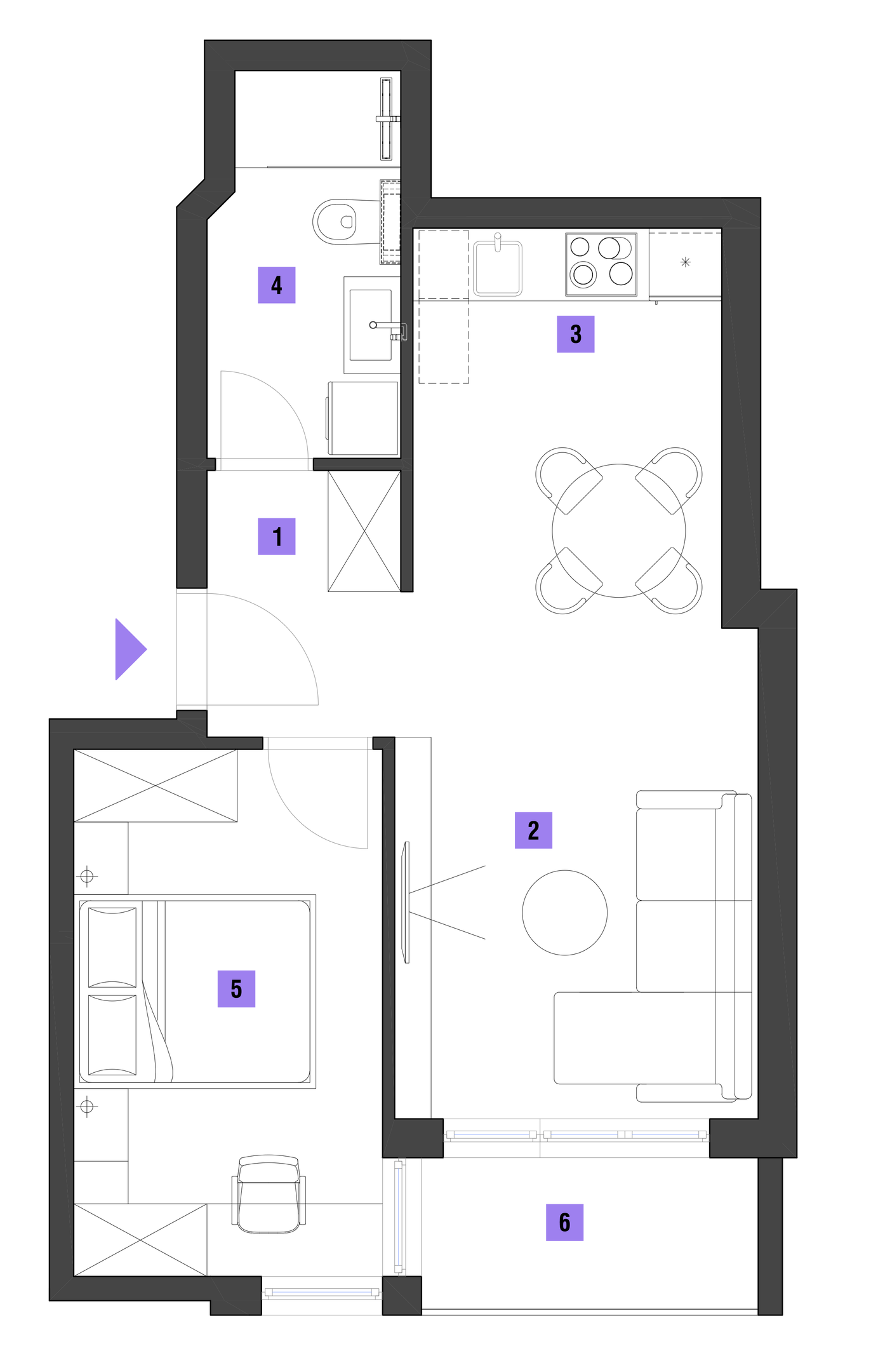 Dvosoban površine 44m2